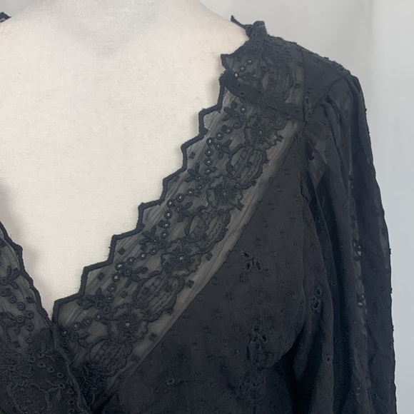 Express Black Eyelet Cross Front V-neck Bodysuit- NWT - Picture 4 of 17